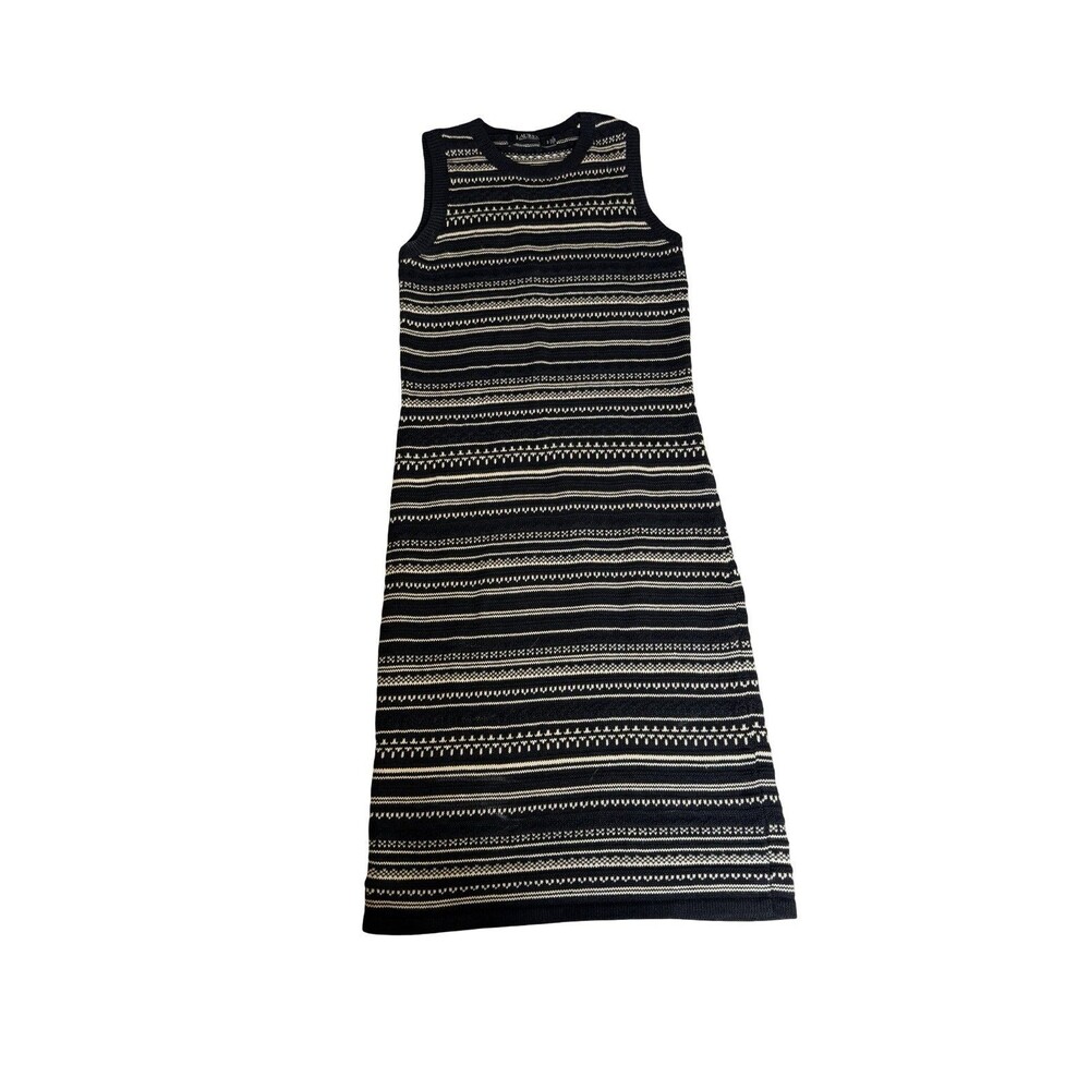 Lauren Ralph Lauren Dress Women Small Black Linen Cotton Striped Sleeveless Midi